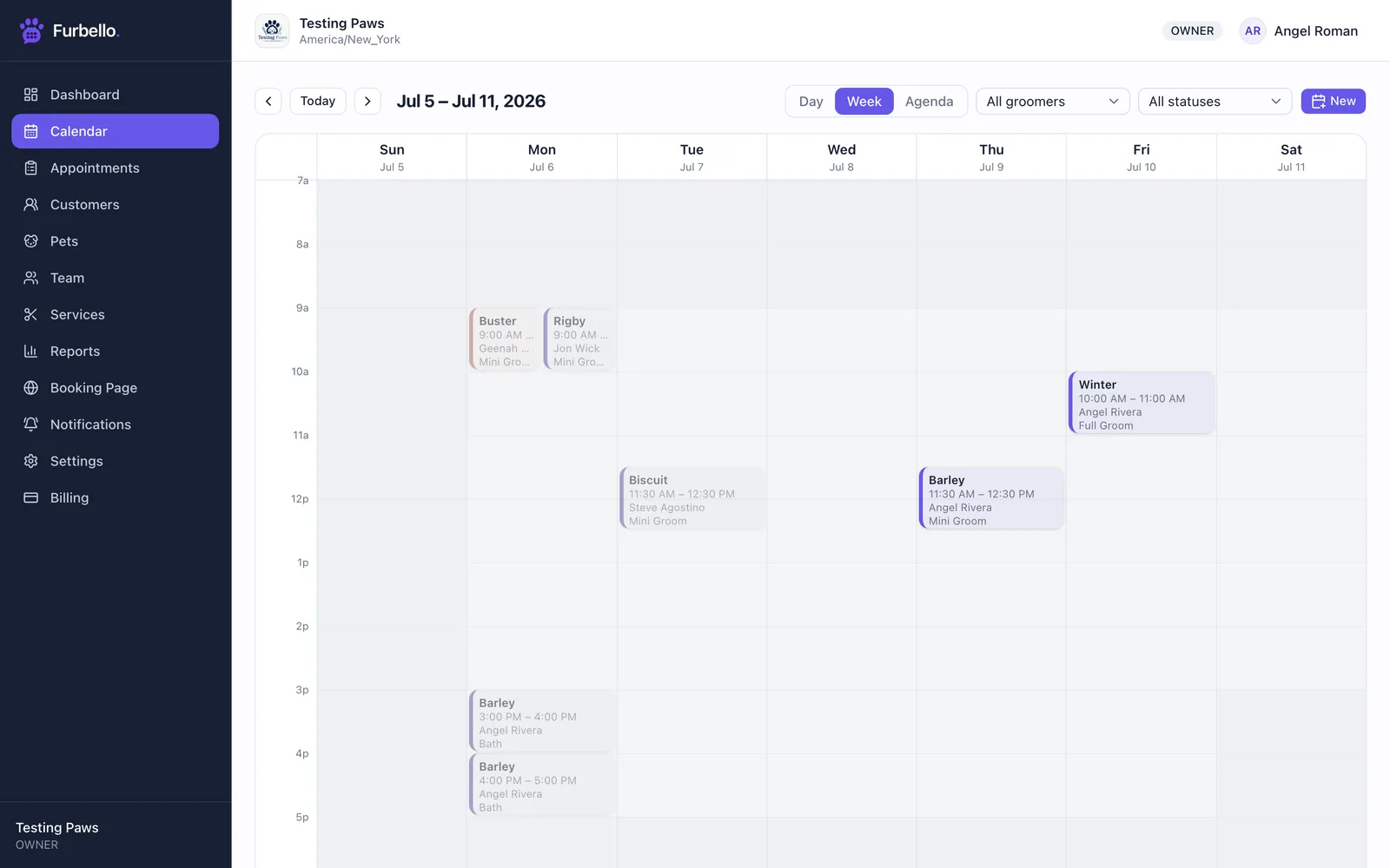 Furbello weekly calendar
