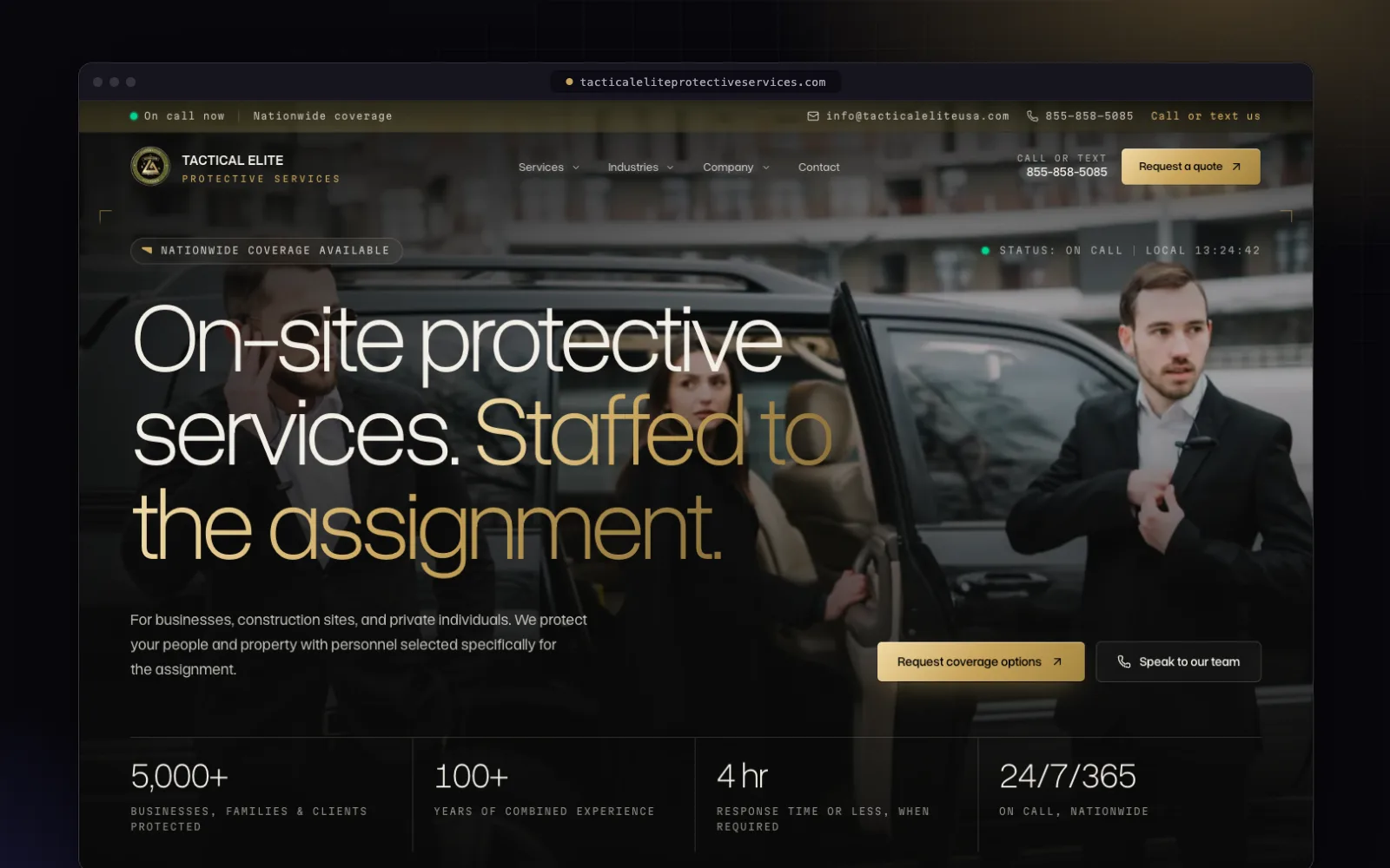 Tactical Elite Protective Services website built by FlashStep